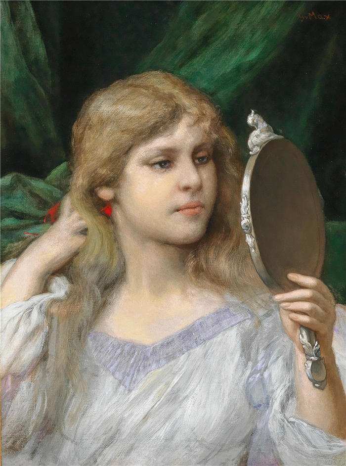 加布里埃尔·冯·麦克斯（Gabriel von Max，奥地利画家）高清作品-《镜子》