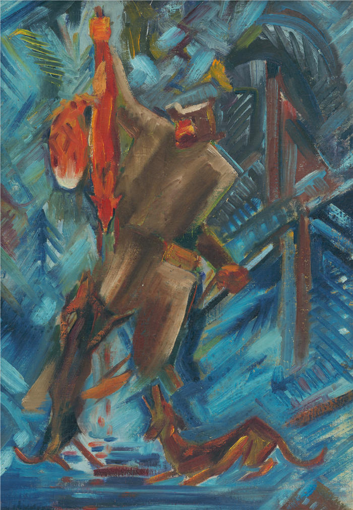 阿诺德·彼得·魏斯-库宾赞(Arnold Peter Weisz-Kubínčan,斯洛伐克画家)高清作品-《手里拿着狐狸的猎人 (1940)》