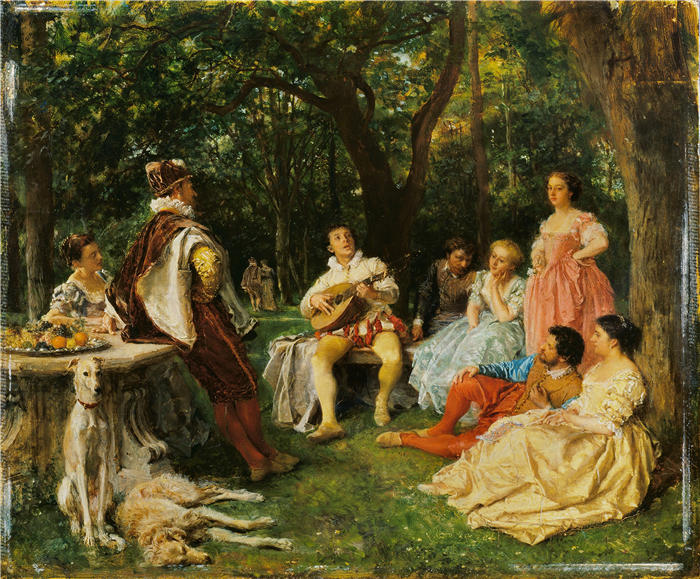 欧内斯特·梅索尼埃（Ernest Meissonier，法国画家）高清作品-《独奏会（1852-3）》