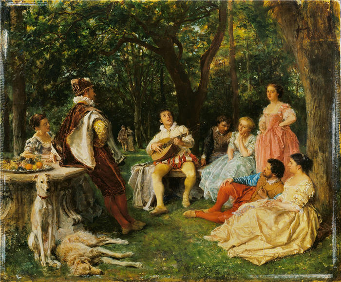 欧内斯特·梅索尼埃(Ernest Meissonier,法国画家)高清作品-《独奏会(1852-3)》
