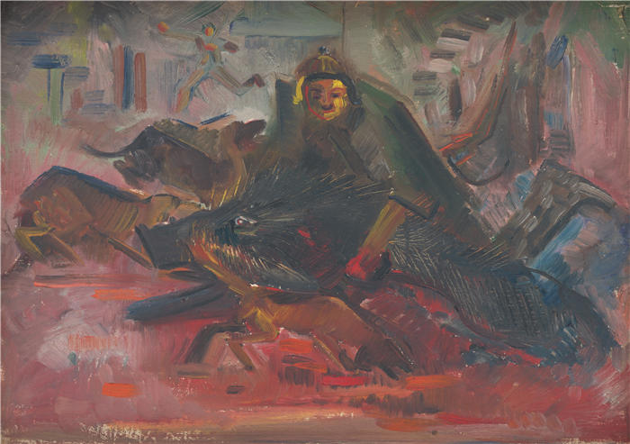 阿诺德·彼得·魏斯-库宾赞（Arnold Peter Weisz-Kubínčan，斯洛伐克画家）高清作品-《野猪狩猎 (1940)》