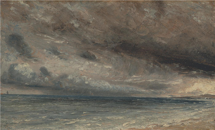 约翰·康斯特布尔（John Constable，英国画家）高清作品-《暴风雨之海，布莱顿（约 1828 年）》