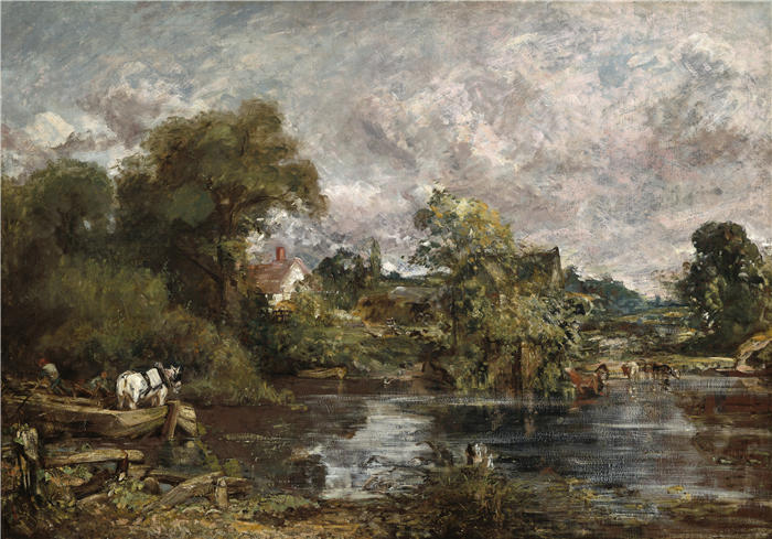 约翰·康斯特布尔(John Constable,英国画家)高清作品-《白马 (1818-1819)》