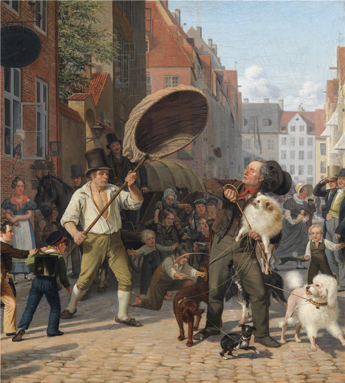 威廉·马斯特兰德（Wilhelm Marstrand，丹麦画家）高清作品-三伏天的街景（1832 年）