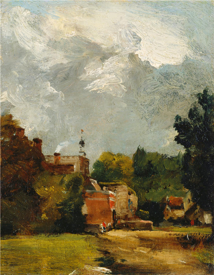 约翰·康斯特布尔(John Constable,英国画家)高清作品-《东伯格霍尔特教堂(1809 年)》