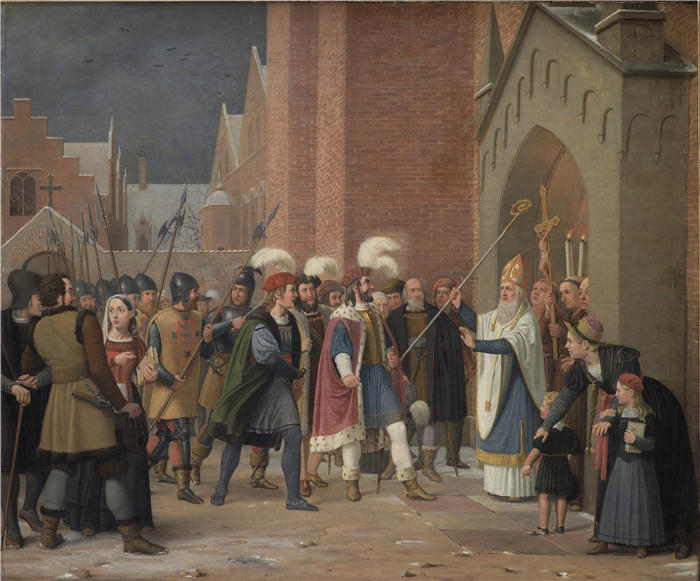 威廉·马斯特兰德（Wilhelm Marstrand，丹麦画家）高清作品-斯文德·埃斯特里森 (Svend Estridsen) 和维尔海姆主教 (1832)