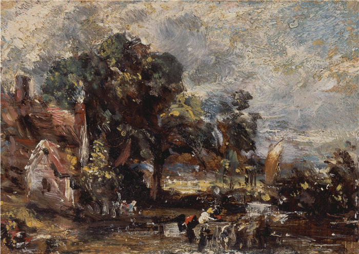 约翰·康斯特布尔(John Constable,英国画家)高清作品-《'The Haywain' 的风景(约 1820 年)》