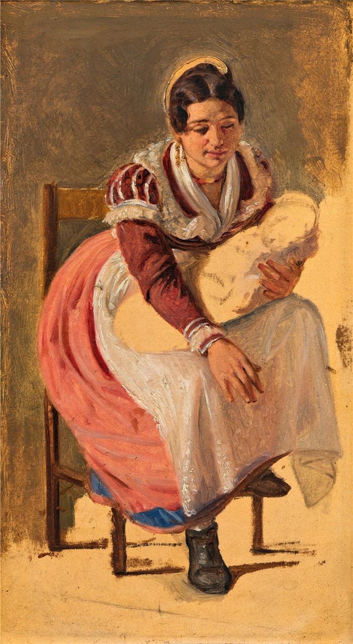 威廉·马斯特兰德（Wilhelm Marstrand，丹麦画家）高清作品-带着孩子的罗马女人