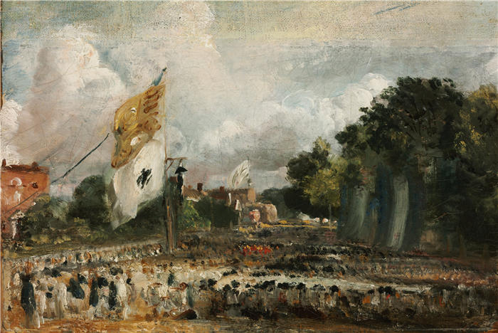 约翰·康斯特布尔（John Constable，英国画家）高清作品-《1814 年和平庆典在东伯格霍尔特举行》