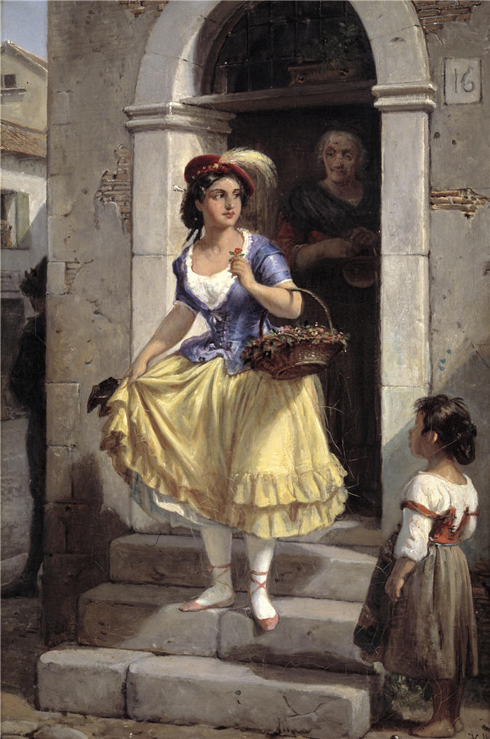 威廉·马斯特兰德（Wilhelm Marstrand，丹麦画家）高清作品-狂欢节路上的意大利女人 (1835 – 1873)
