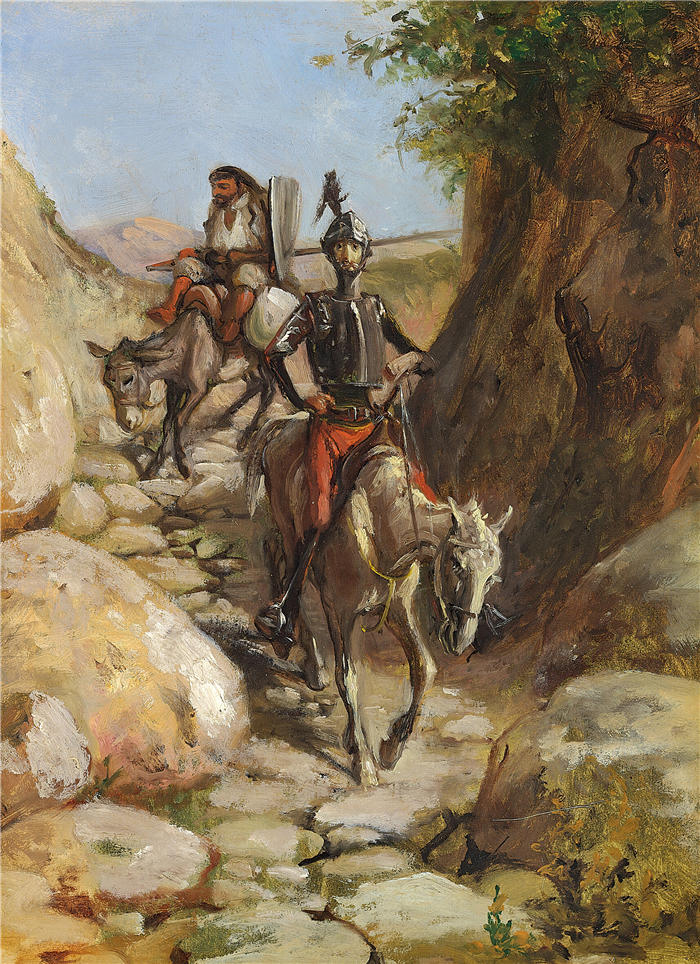 威廉·马斯特兰德（Wilhelm Marstrand，丹麦画家）高清作品-唐吉诃德和桑乔潘查从黑山归来
