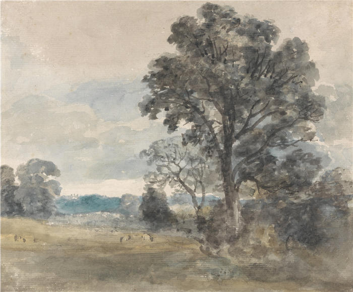 约翰·康斯特布尔（John Constable，英国画家）高清作品-《东伯格霍尔特的风景》
