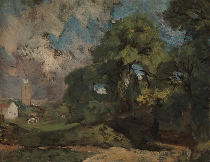约翰·康斯特布尔（John Constable，英国画家）高清作品-《Stoke-by-Nayland 内兰斯托克 （约 1810–11 年）》