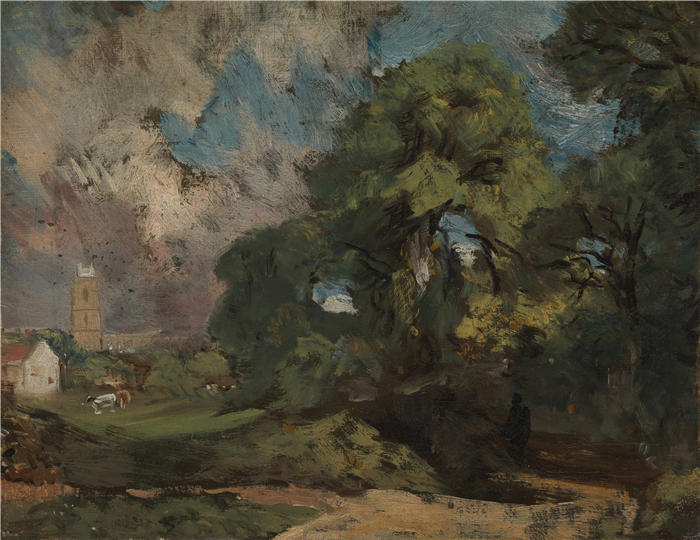 约翰·康斯特布尔(John Constable,英国画家)高清作品-《Stoke-by-Nayland 内兰斯托克 (约 1810–11 年)》