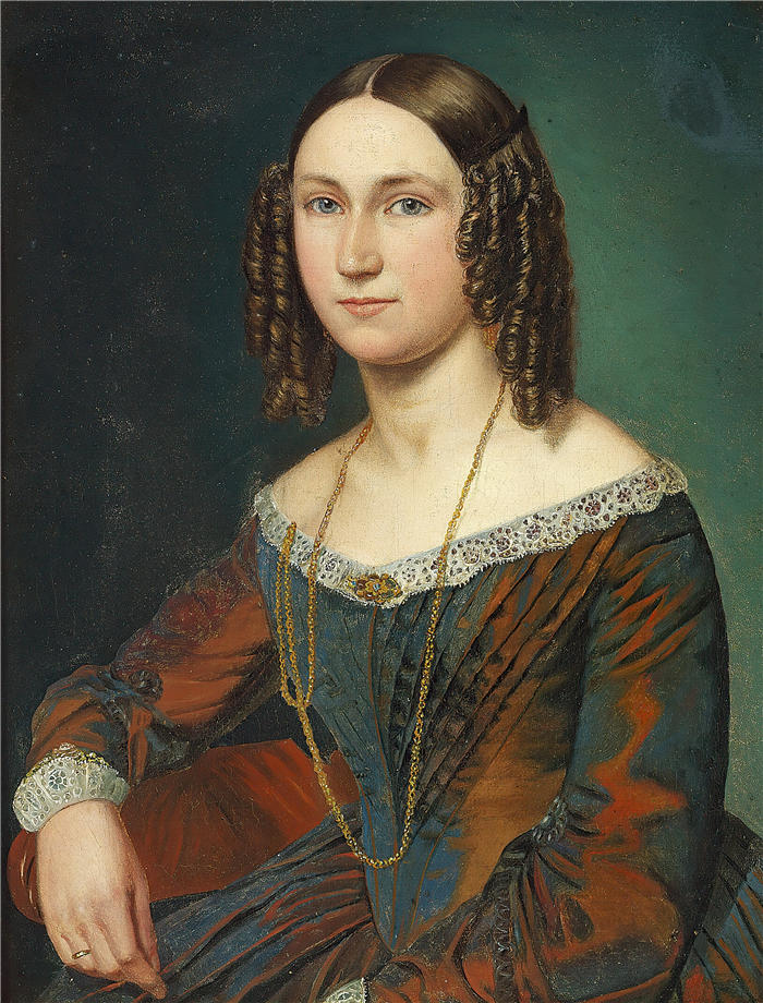 威廉·马斯特兰德（Wilhelm Marstrand，丹麦画家）高清作品-一个有蛇形圆圈的年轻女子的肖像 