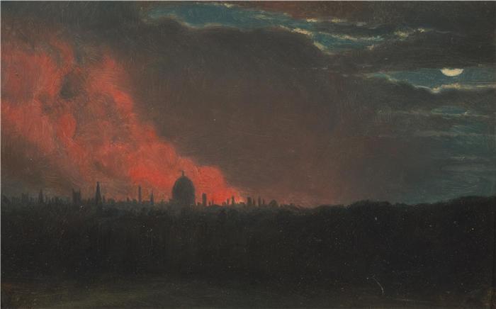 约翰·康斯特布尔(John Constable,英国画家)高清作品-《从汉普斯特德看伦敦火灾》
