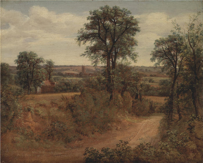 约翰·康斯特布尔(John Constable,英国画家)高清作品-《戴德姆附近的小巷 (1802)》