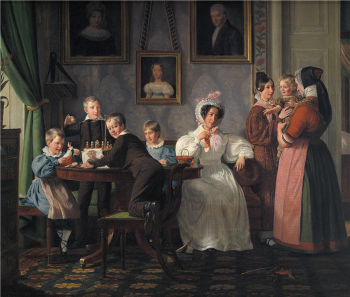 威廉·马斯特兰德（Wilhelm Marstrand，丹麦画家）高清作品-瓦格彼得森家族 (1836)