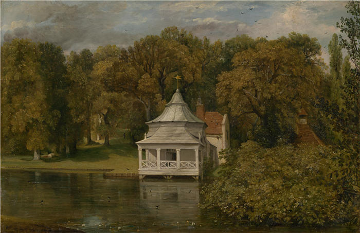 约翰·康斯特布尔（John Constable，英国画家）高清作品-《奥尔斯福德大厅后面的宿舍》