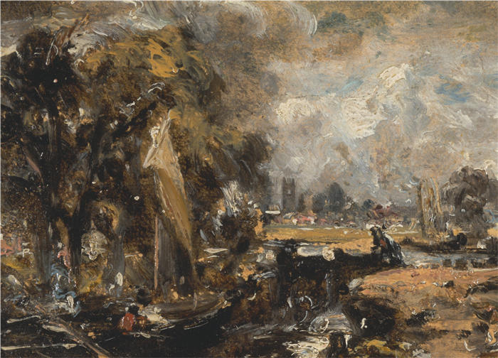 约翰·康斯特布尔(John Constable,英国画家)高清作品-《戴德姆锁 (1819-1820)》