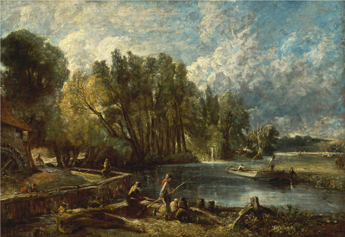 约翰·康斯特布尔(John Constable,英国画家)高清作品-《斯特拉特福磨坊(1819-1820)》