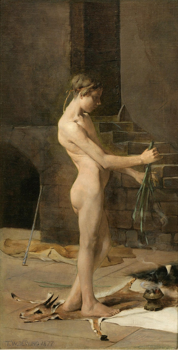 托马斯·威尔默·杜因 (Thomas Wilmer Dewing，美国画家)高清作品-《巫师的奴隶 (1877)》