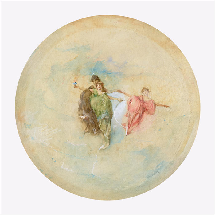 托马斯·威尔默·杜因 (Thomas Wilmer Dewing,美国画家)高清作品-《Dawn (1892)》