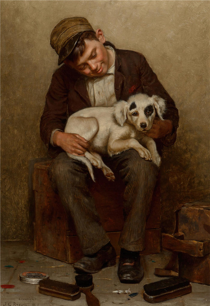 约翰·乔治·布朗(John George Brown,美国画家)高清作品-《Bootblack 最好的朋友》