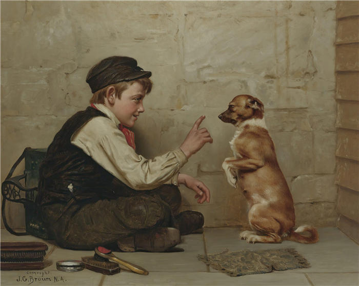 约翰·乔治·布朗(John George Brown,美国画家)高清作品-《保持静止(约 1889 年)》