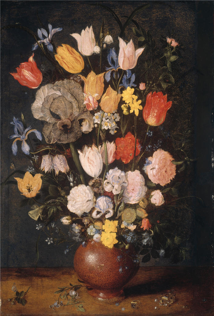 扬·布鲁格赫尔（ Jan Brueghel The Elder,意大利画家）高清作品-《陶器花瓶中的花束（约 1610 年）》