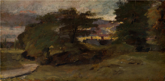 约翰·康斯特布尔(John Constable,英国画家)高清作品-《景观与小屋(1809-10)》
