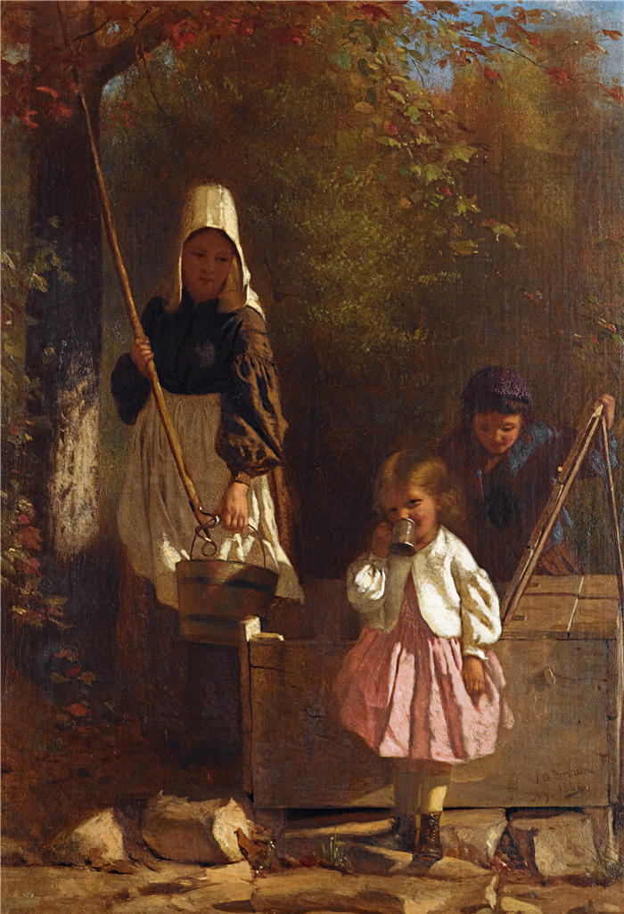 约翰·乔治·布朗(John George Brown,美国画家)高清作品-《在井边 (1864)》