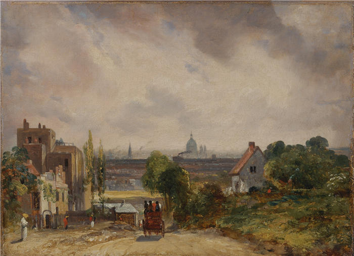 约翰·康斯特布尔(John Constable,英国画家)高清作品-《理查德斯蒂尔爵士的小屋,汉普斯特德 (1831-1832)》