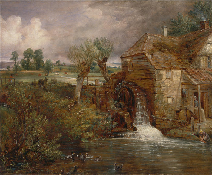 约翰·康斯特布尔(John Constable,英国画家)高清作品-《吉林厄姆的帕勒姆磨坊(约 1826 年)》