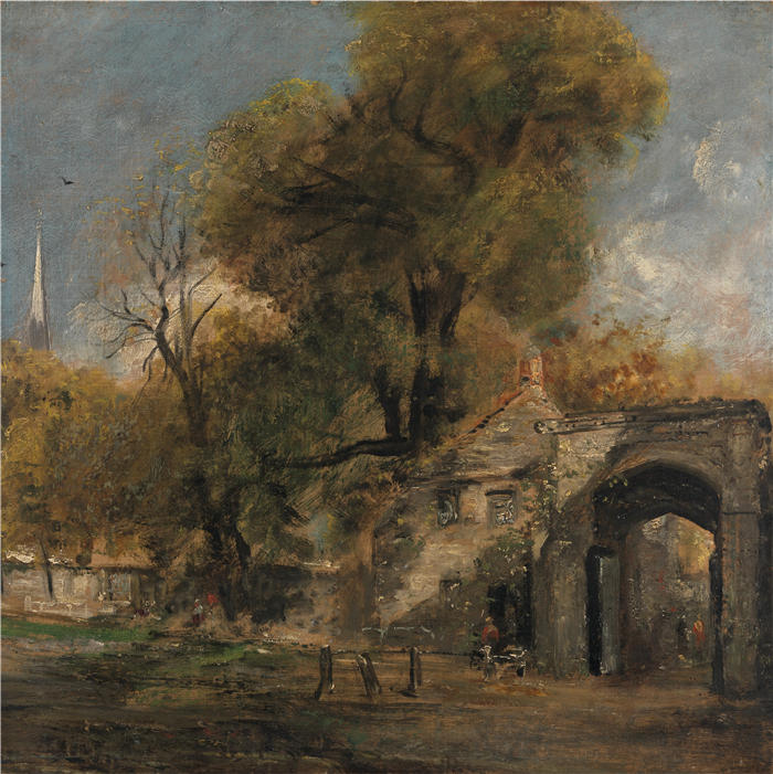 约翰·康斯特布尔(John Constable,英国画家)高清作品-《索尔兹伯里的哈纳姆门(1820 至 1821 年)》