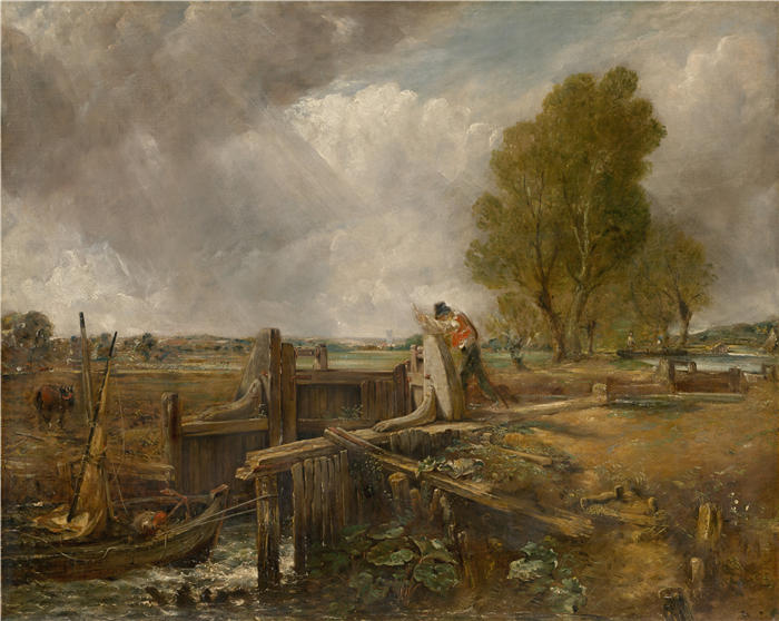 约翰·康斯特布尔（John Constable，英国画家）高清作品-《小船过闸研究》