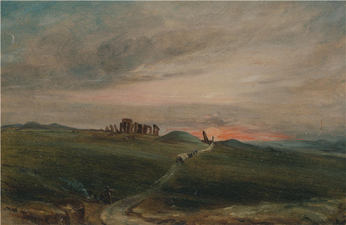 约翰·康斯特布尔(John Constable,英国画家)高清作品-《夕阳下的巨石阵》