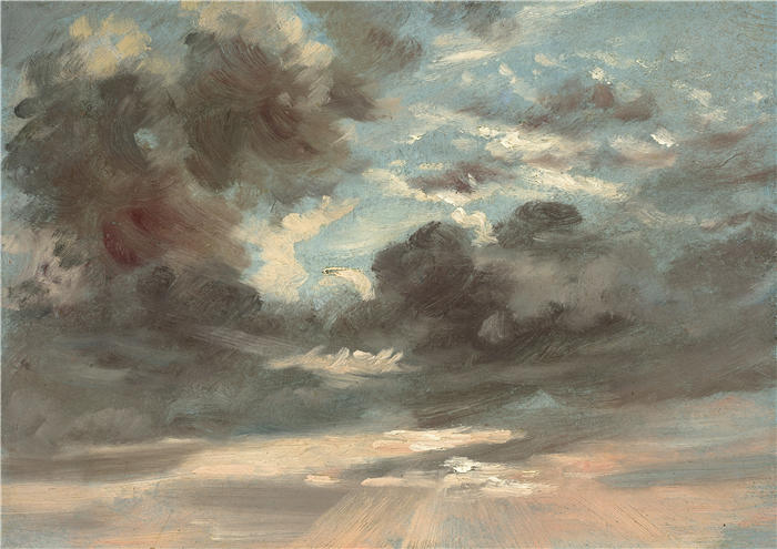 约翰·康斯特布尔（John Constable，英国画家）高清作品-《云研究 - 暴风雨的日落（1821-1822）》