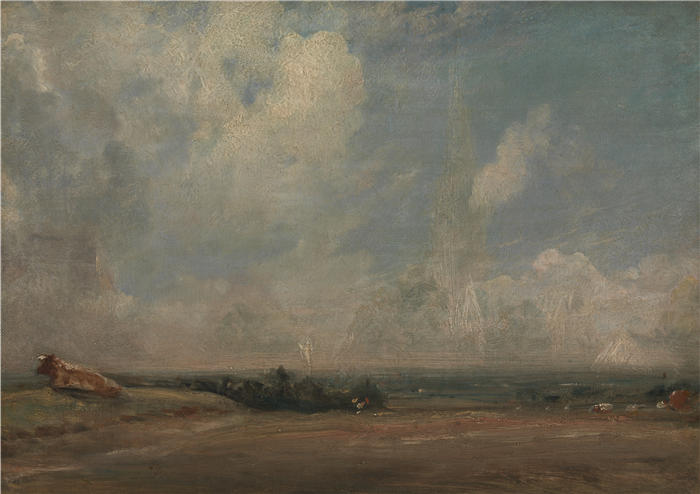 约翰·康斯特布尔(John Constable,英国画家)高清作品-《汉普斯特德希思 (Hampstead Heath) 的景色(约 1825 年)》