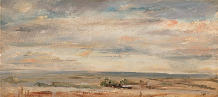 约翰·康斯特布尔(John Constable,英国画家)高清作品-《云研究,清晨,从汉普斯特德向东看(1821 年)》