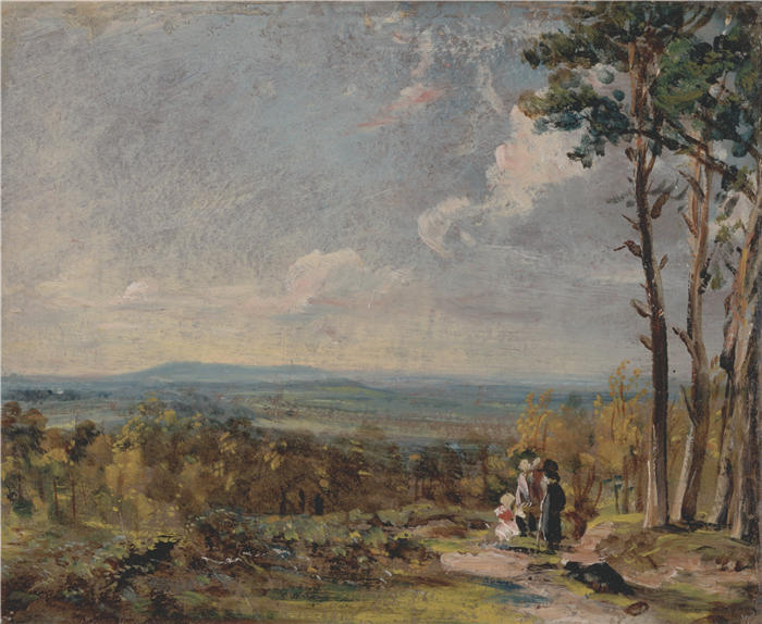 约翰·康斯特布尔(John Constable,英国画家)高清作品-《汉普斯特德希思望向哈罗 (1821)》