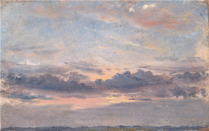 约翰·康斯特布尔(John Constable,英国画家)高清作品-《云研究,日落(约 1821 年)》