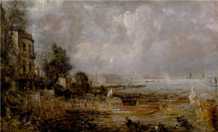 约翰·康斯特布尔(John Constable,英国画家)高清作品-《滑铁卢大桥通车》