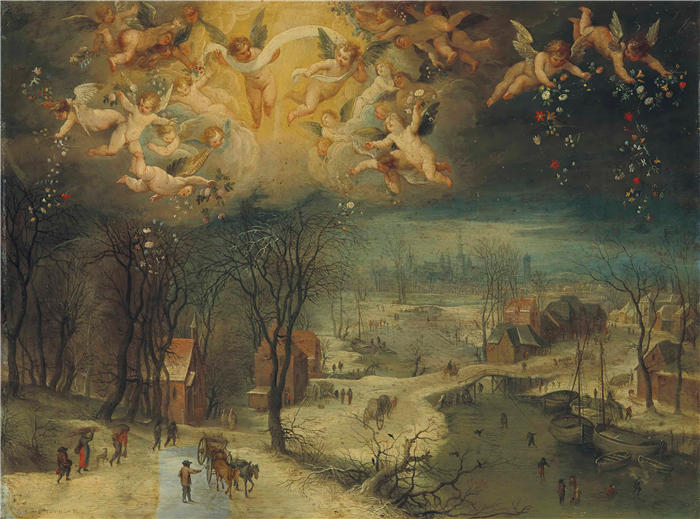 扬·布鲁格赫尔（ Jan Brueghel The Elder,意大利画家）高清作品-《一个冬天的风景》