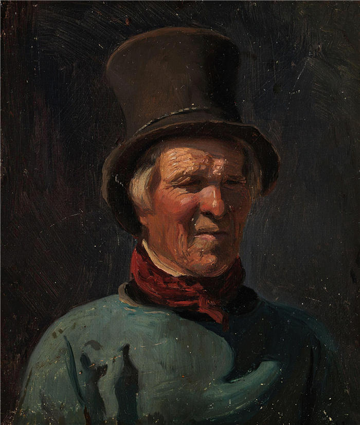 阿道夫·泰德曼（ Adolph Tidemand，挪威画家）高清作品-《戴帽子的男人》