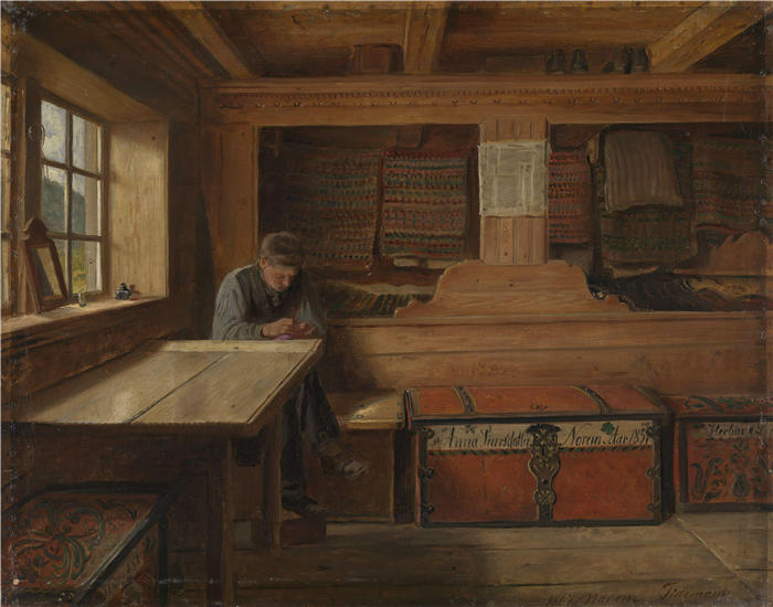 阿道夫·泰德曼（ Adolph Tidemand，挪威画家）高清作品-《Vikøy 的旧储藏室（1867 年）》