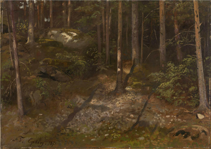 阿道夫·泰德曼（ Adolph Tidemand，挪威画家）高清作品-《森林研究 (1871)》