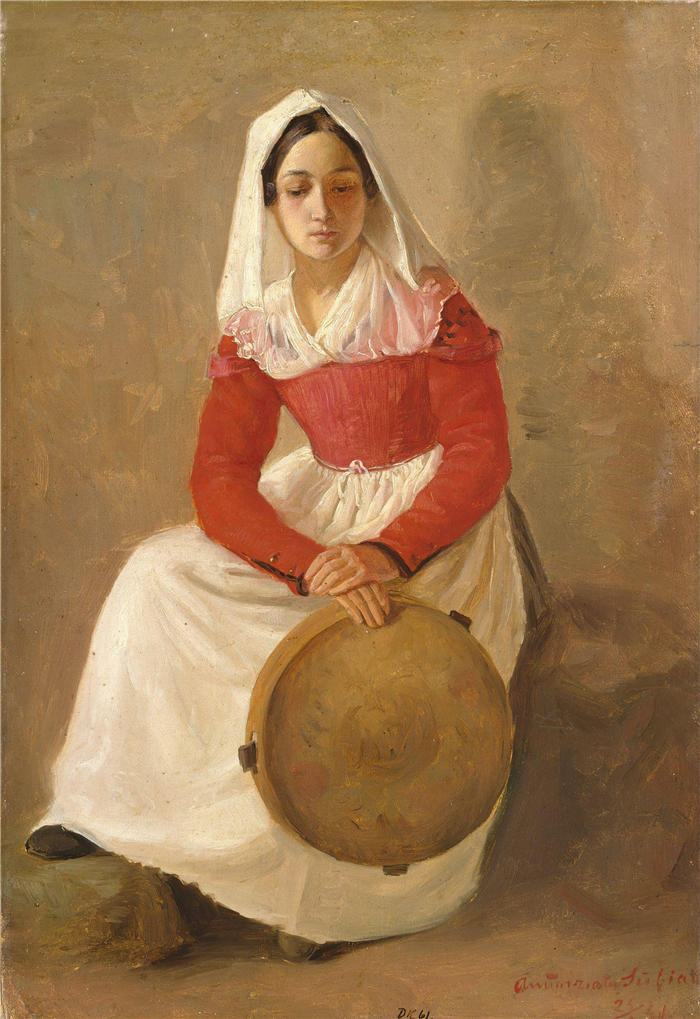 阿道夫·泰德曼( Adolph Tidemand,挪威画家)高清作品-《苏比亚科的一位名叫 Anunziata 的妇女(1841 年)》