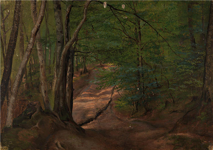 阿道夫·泰德曼（ Adolph Tidemand，挪威画家）高清作品-《森林中的道路（1838 年）》