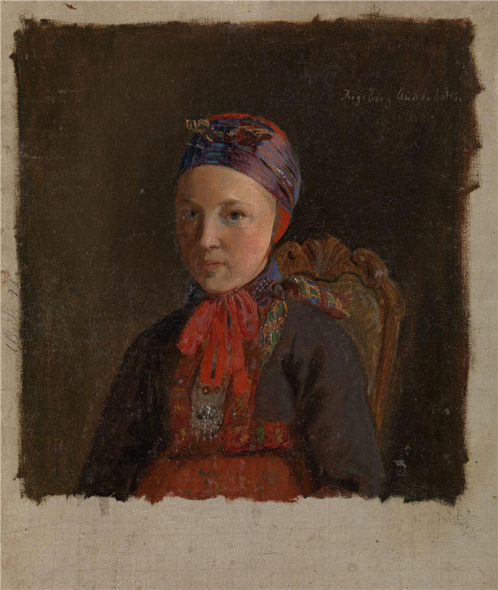 阿道夫·泰德曼( Adolph Tidemand,挪威画家)高清作品-《Ingeborg Anderdatter Gulsvig 的肖像(1849 年)》